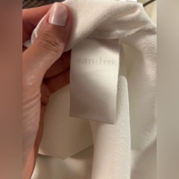 Sandro White Sleeveless Blouse with Faux Mesh V-Neck (2/M) - Picture 9 of 12